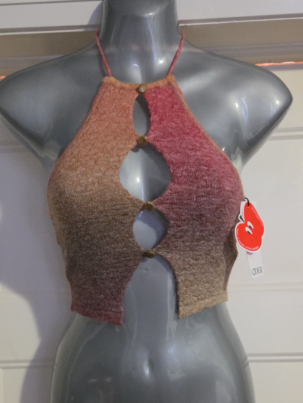 Cider Ombre Halter Keyhole Knit Crop Top — Pink & Brown